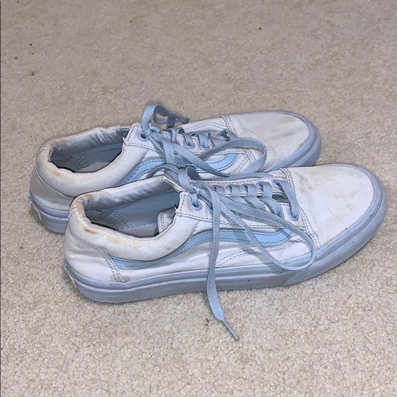 white and light blue vans